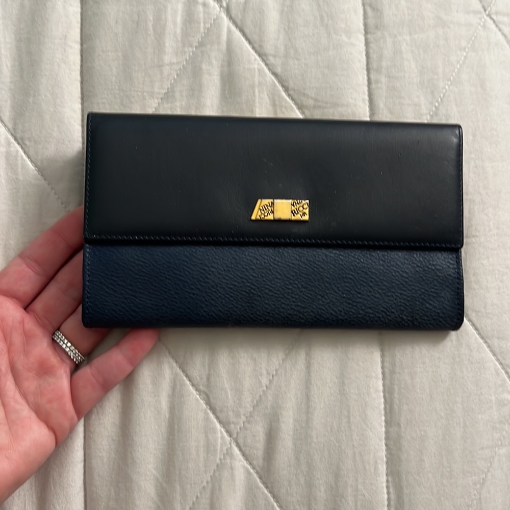 Nina Ricci Vintage Wallet - Navy with gold accents made in Spain